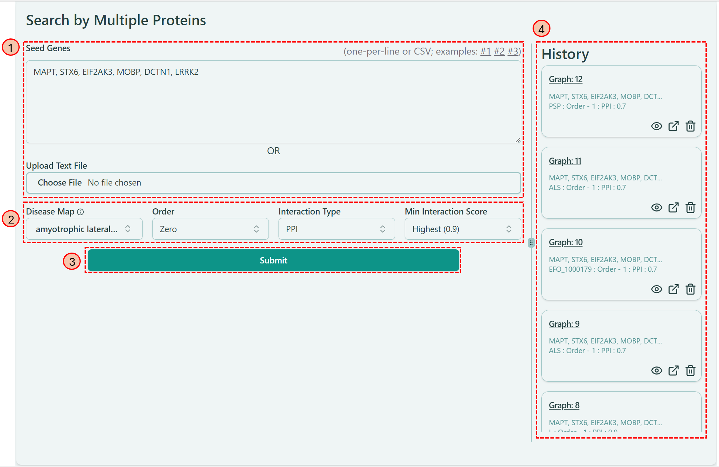 Dashboard for "Search By Proteins"