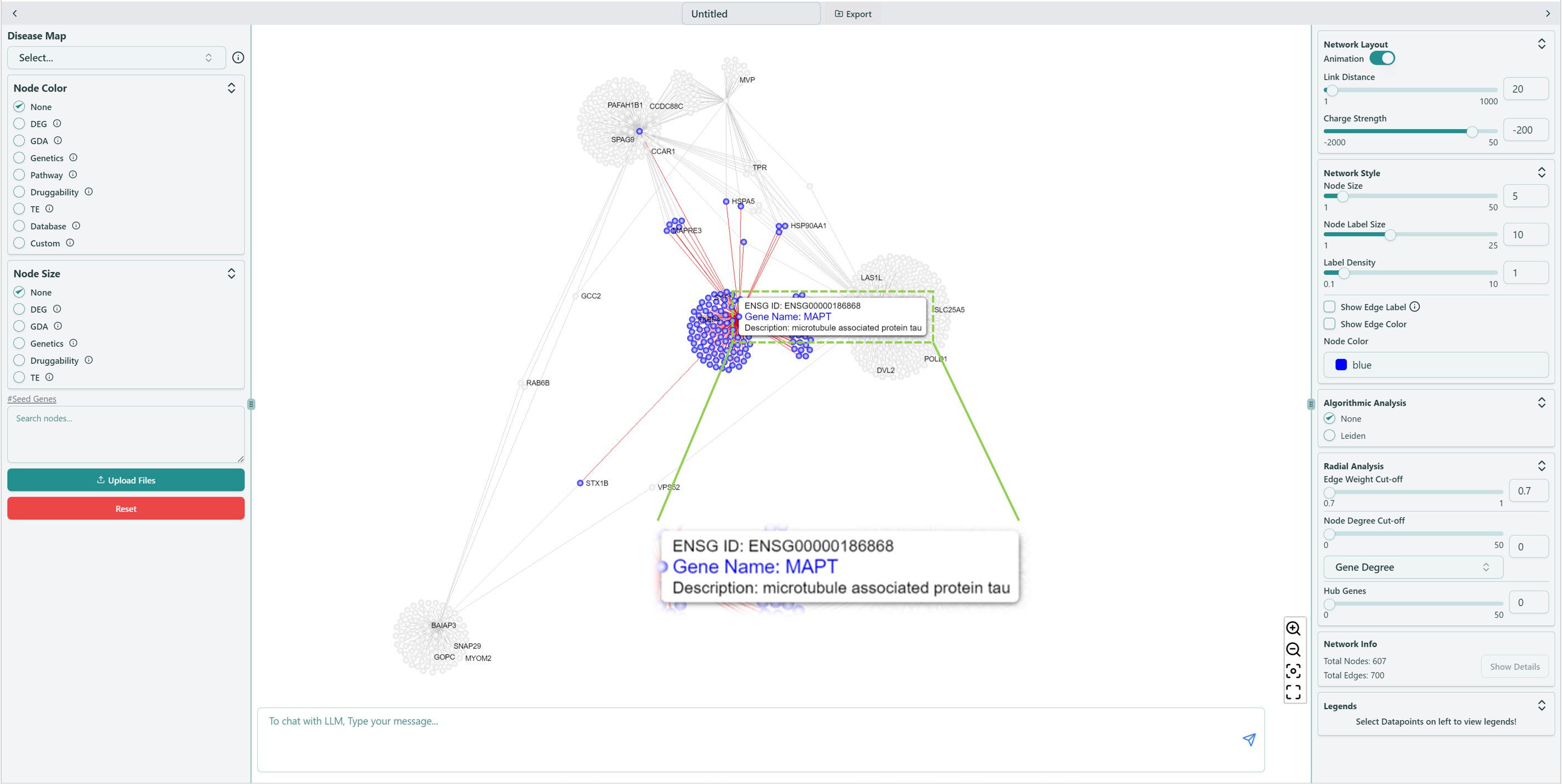 Gene information showing up while hovering/clicking the node
